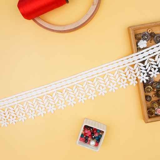 [D17812 WHITE] One Side Border Shuttle Lace