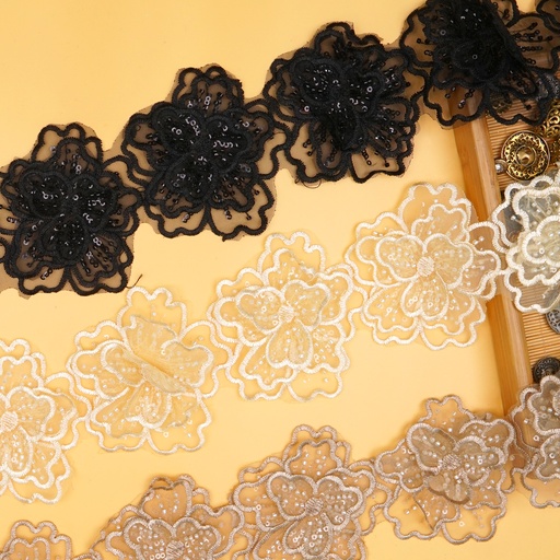 Glass Beads Sequence Organza Lace