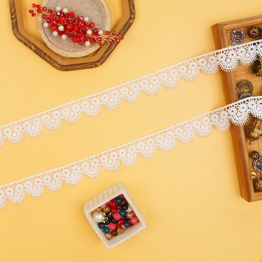 [D17882 WHITE] One Side Border Shuttle Lace