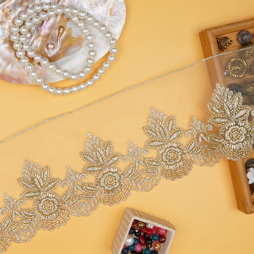 Fancy Metallic Yarn Glass Beads Lace