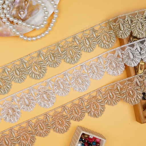 Fancy Metallic Yarn Glass Beads Lace
