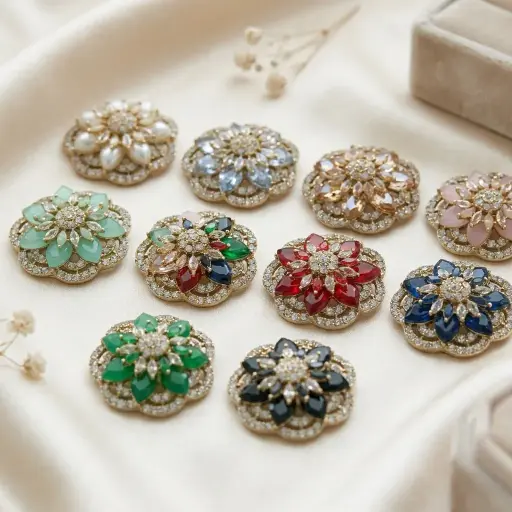 Gold Base Fancy Kundan Button