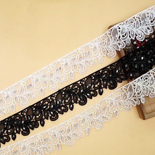 Fancy Glass Beads Crystal Organza Lace