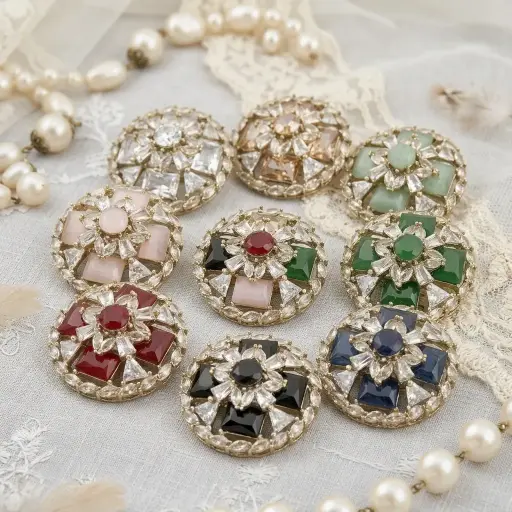 Gold Base Fancy Kundan Button