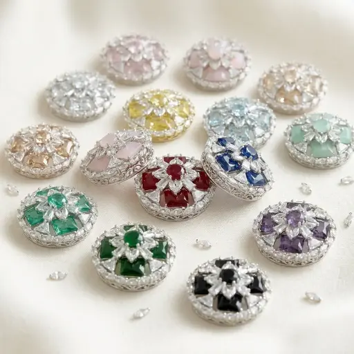 Silver Base Fancy Kundan Button