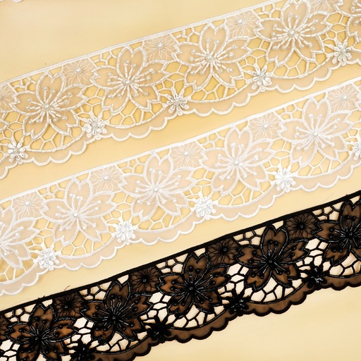 Fancy Glass Beads Pearl Organza Lace