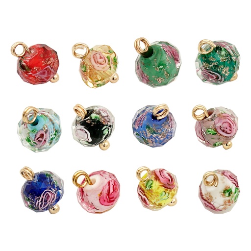 Flower Inside Rondelle Faceted Glass Beads