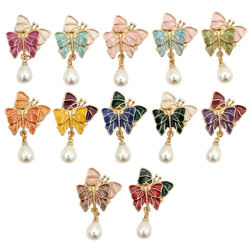 Gold Plated Enamel Butterflies Pearl Drop