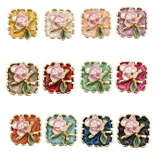 Gold Plated Enamel Flower Leaf Button