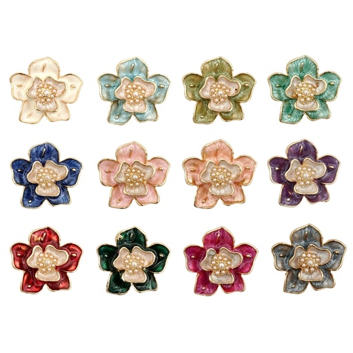 Gold Plated Enamel Pearl Flower Button