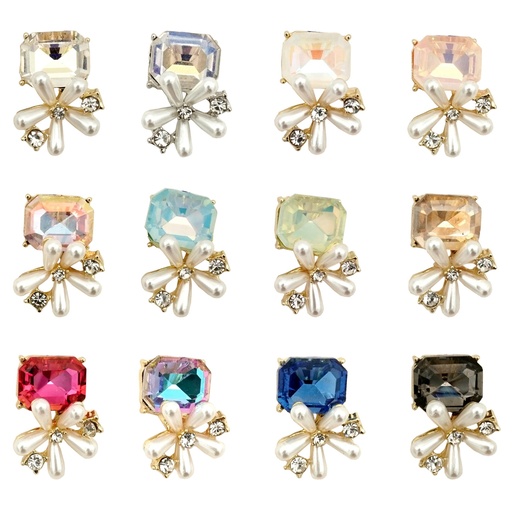 Flat Base Fancy Pearl & Crystal Button