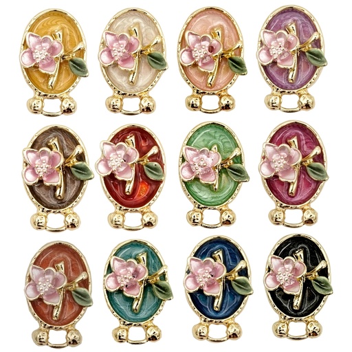 Gold Plated Enamel Flower Leaf Button