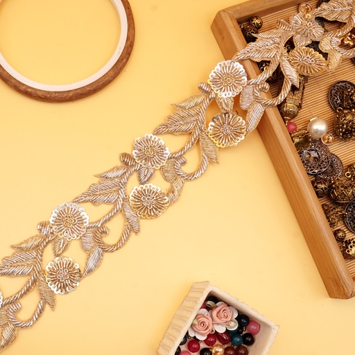 [FANL1414 SILVER GOLD] Fancy Sequence Kora & Dabka Lace