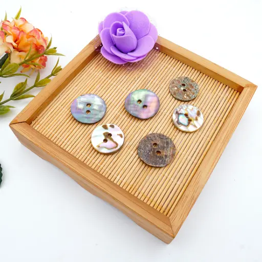 [ABSR2H-28L] Green & Blue Vivid Abalone 2 Hole Shell Button