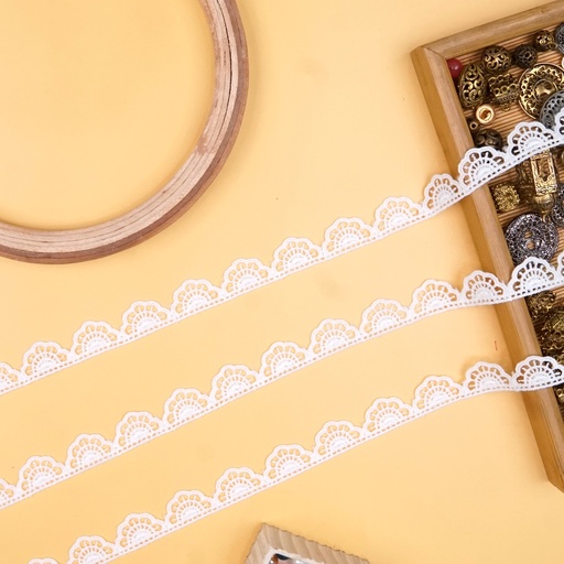 [81273-2 WHITE] One Side Border Shuttle Lace
