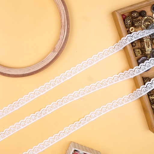 [19826-1 WHITE] One Side Border Shuttle Lace