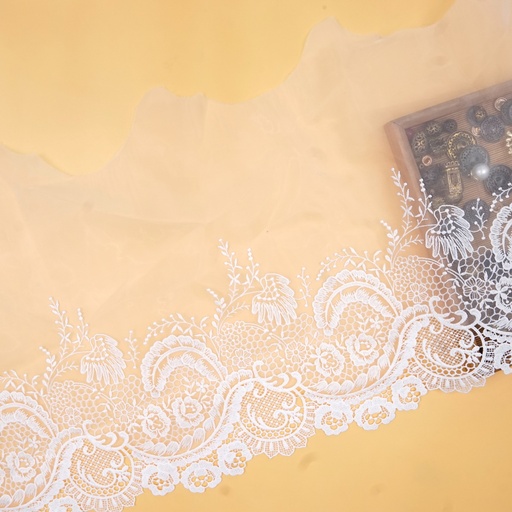 [86829-27 WHITE] One Side Border Organza Lace