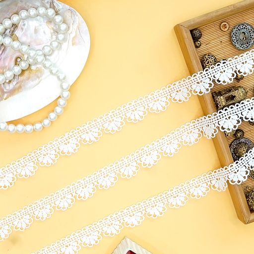 [21865 WHITE] One Side Border Shuttle Lace
