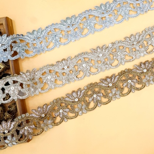 Fancy Metallic Yarn Sequence Lace