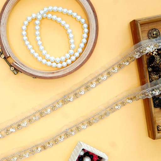 [FANL1467 GOLD] Fancy Glass Beads Sequence Lace