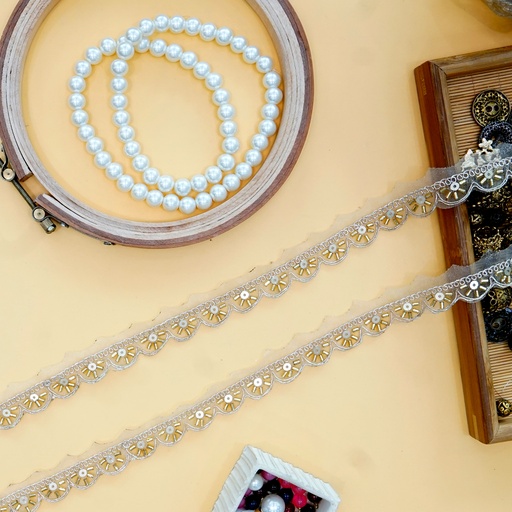 [FANL1468 GOLD] Fancy Glass Beads Sequence Lace