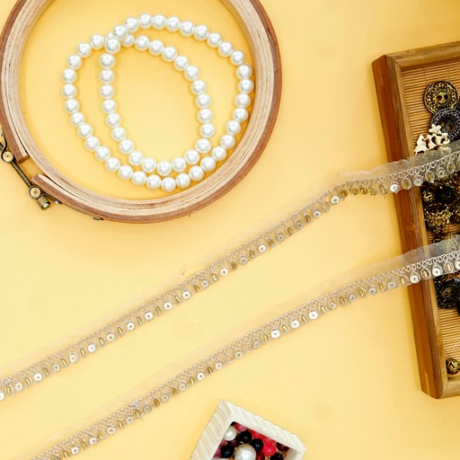 [FANL1470 GOLD] Fancy Glass Beads Sequence Lace