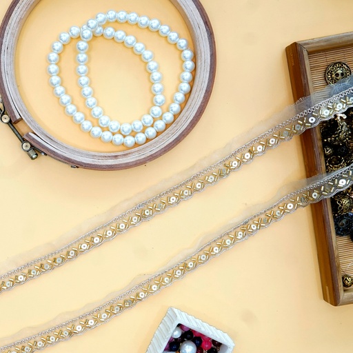 [FANL1473 GOLD] Fancy Glass Beads Sequence Lace