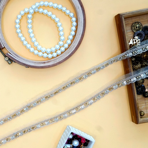 [FANL1475 GOLD] Fancy Glass Beads Sequence Lace