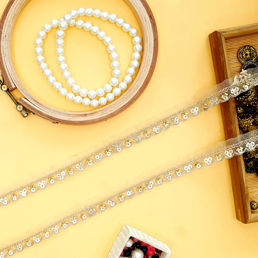 [FANL1477 GOLD] Fancy Glass Beads Sequence Lace
