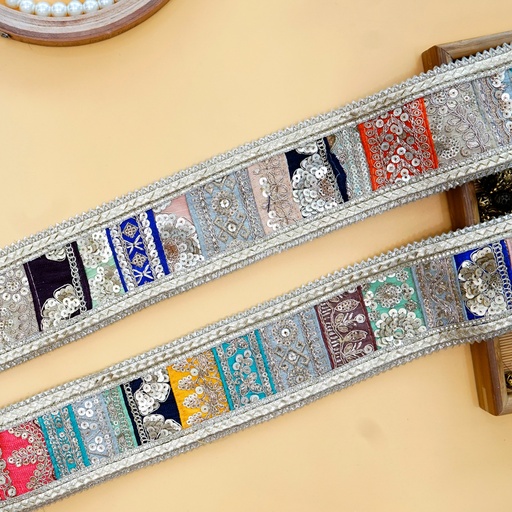 [FANL1478 MULTI] Fancy Metallic Yarn Sequence Lace