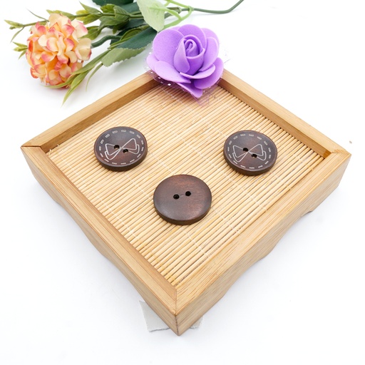 [WB06840 DARK BROWN] Bow Design Wood Button