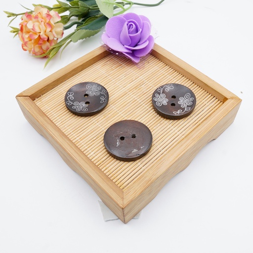 [WB06448 DARK BROWN] Flower Heart Design Wood Button