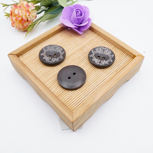 [WB06048 DARK BROWN] Engrave Vintage Design Wood Button