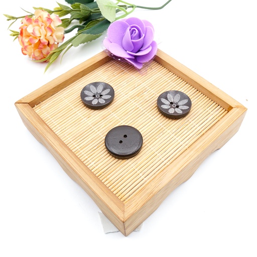 [WB07236 DARK BROWN] Eight-Petal Flower Design Wood Button