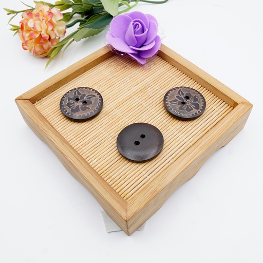 [WB08144 DARK BROWN] Flower Laser Engraved Wood Button