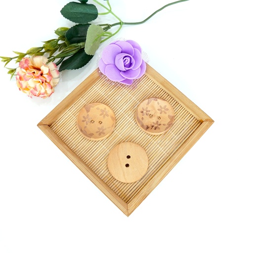 [WB07854 54L] 3 Flower Design Wooden Button