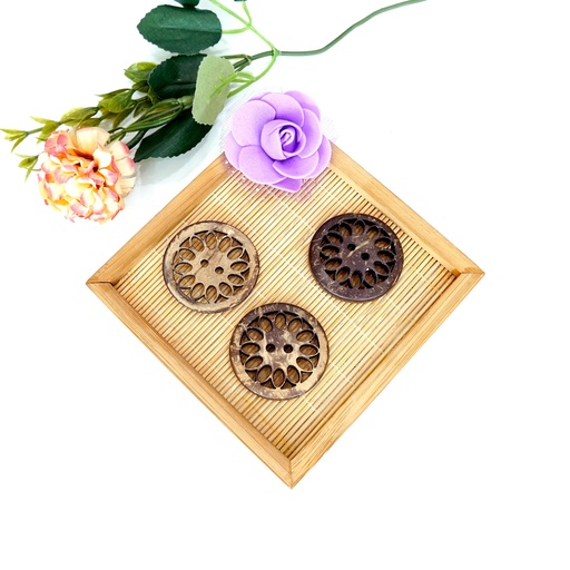 [CB10460 BEIGE] Flower Cut 2 Hole Coconut Button
