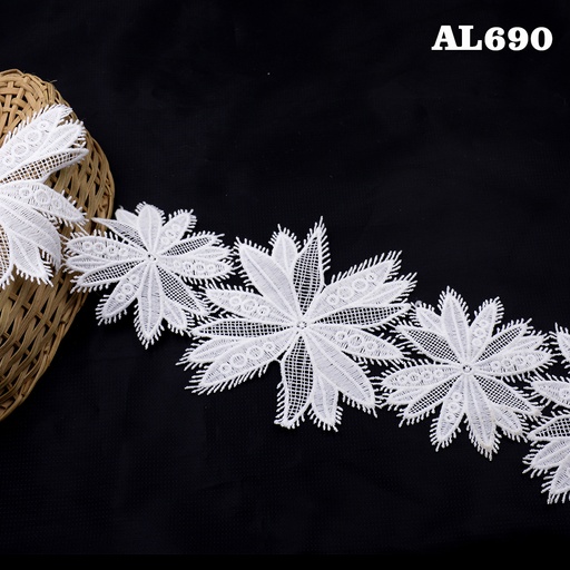 [AL690-WHITE] Shuttle Applique Lace