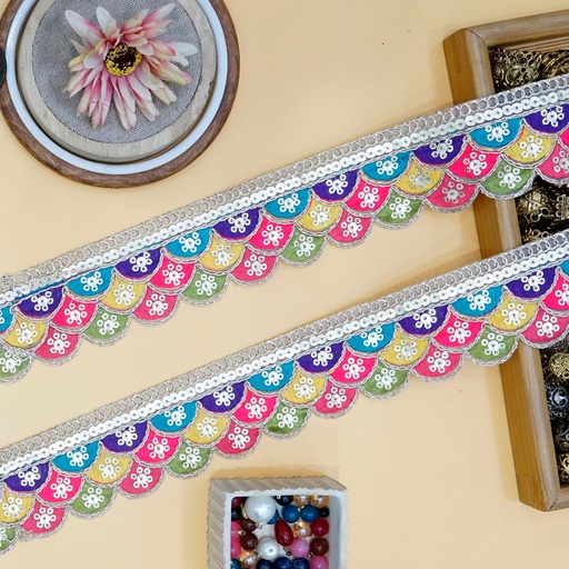 [FANL1479 MULTI] Fancy Metallic Yarn Sequence Lace