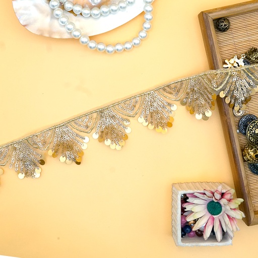 [FANL1487 GOLD] Fancy Metallic Yarn Sequence Lace