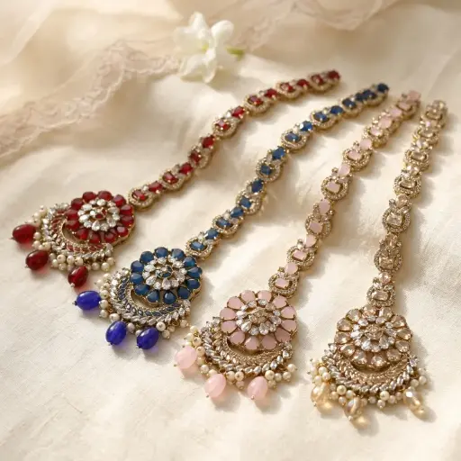 Gold Base Fancy Kundan Button Patti