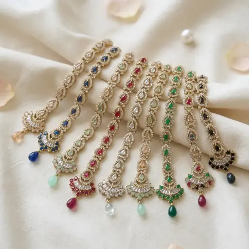 Gold Base Fancy Kundan Button Patti