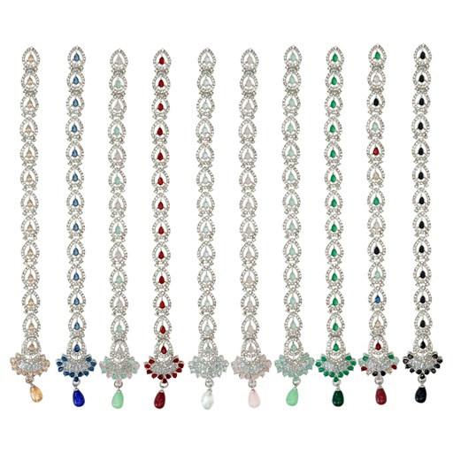 Silver Base Fancy Kundan Button Patti