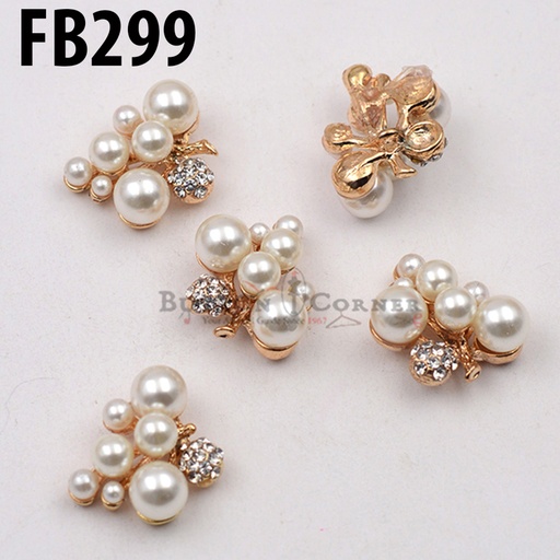 [FB299 WHITE GOLD] Grape Shape Pearl Rhinestone Button