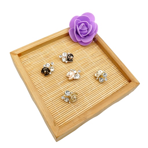 Gold Base Enamel Flower Rhinestone Button