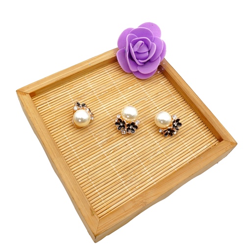[FB241 BLACK GOLD] Black Enamel Flower With Pearl Pendant