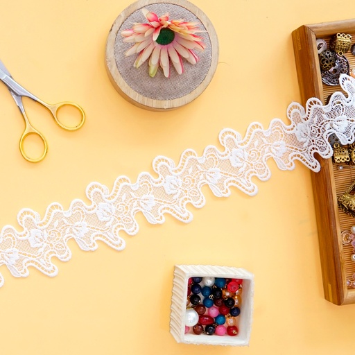 [HM354-5N WHITE] Double Side Border Shuttle Lace