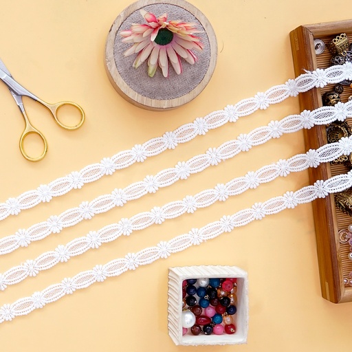 [A5249 WHITE] Double Side Border Shuttle Lace