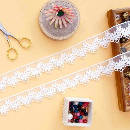 [A7074 WHITE] One Side Border Net Lace