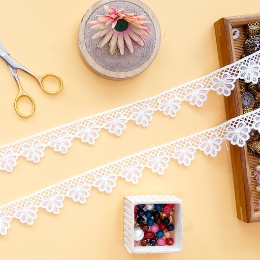 [D7042 WHITE] One Side Border Organza Lace